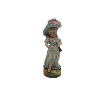 Antique Sitzendorf Bisque Porcelain Figurine Girl in‎ Vintage Dress